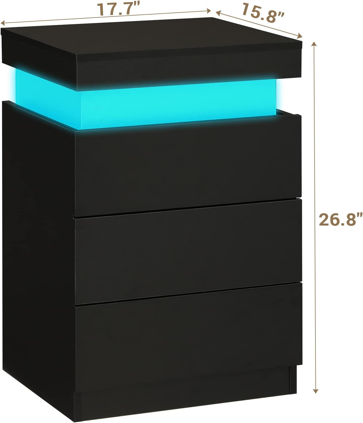 Black Nightstand with Charging Station and LED Lights | Modern Night Stand with Sliding Top,Bedside Table with Drawers,Bed Side Tables Bedroom