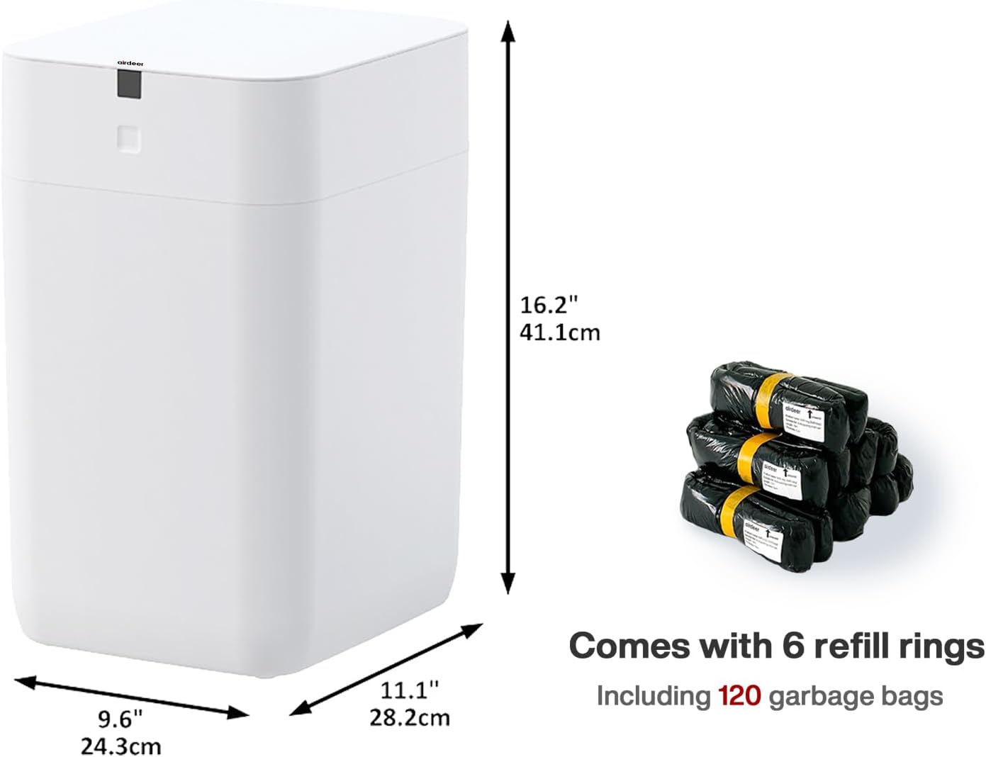 Automatic Trash Can, 4 Gallon Self Sealing and Self-Changing Smart Trash Can, Motion Sensor, Touchless Garbage can with lid for Kitchen Bathroom Bedroom, 6 Refill Rings(A1, Black Line)