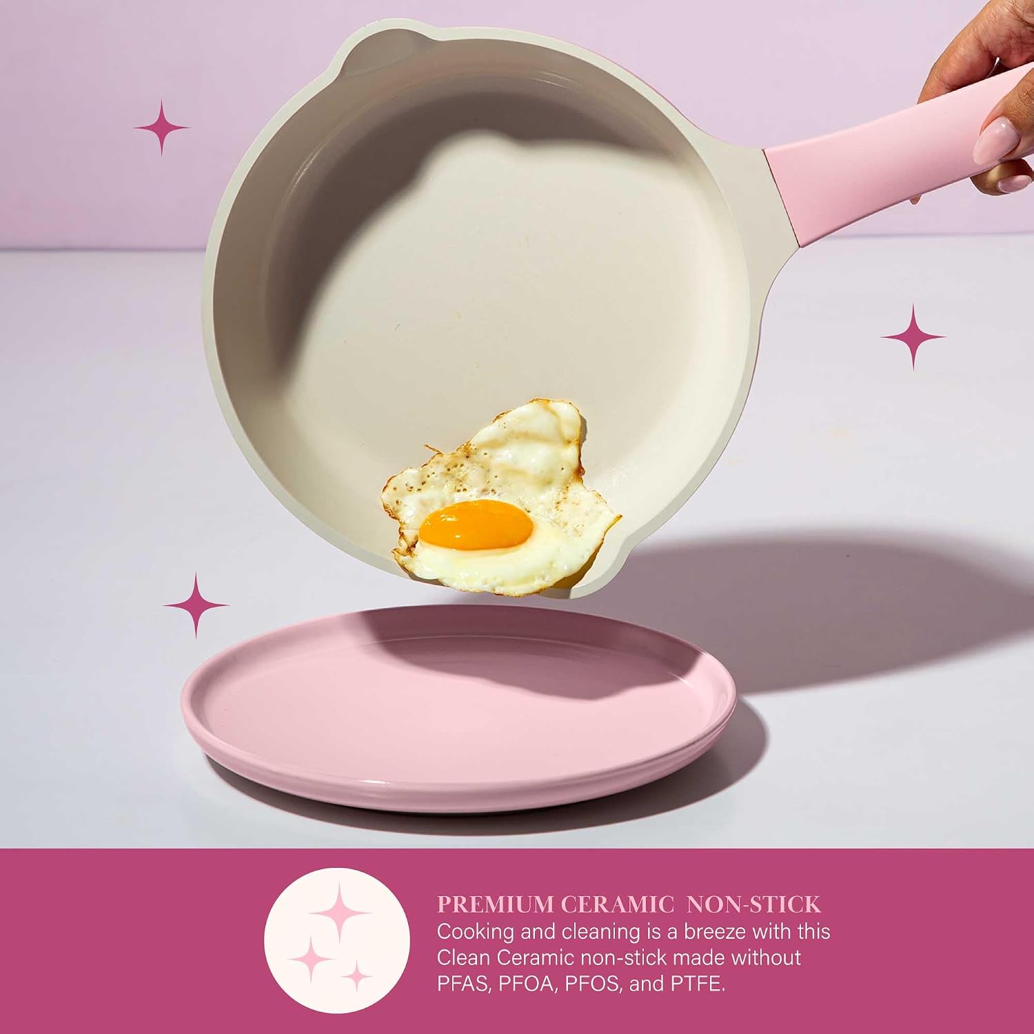 Paris Hilton Ceramic Nonstick Pots and Pans, Cookware Set, Cast Aluminum With Dual Layer Non Stick Coating, Made Without PFAS PFOA PFOS And PTFE, Dishwasher Safe, 10-Piece, Pink