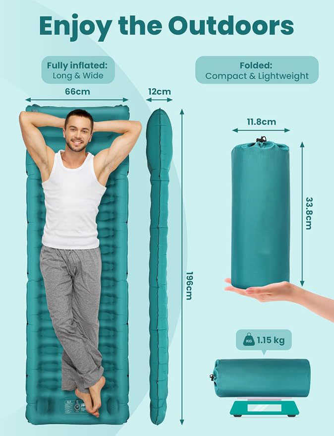 Glymnis Camping Mattress Camping Sleeping pad 4.33" Thick Built-in Foot Pump Inflatable Pad 1 Person Air Mattress for Backpacking Hiking Camping