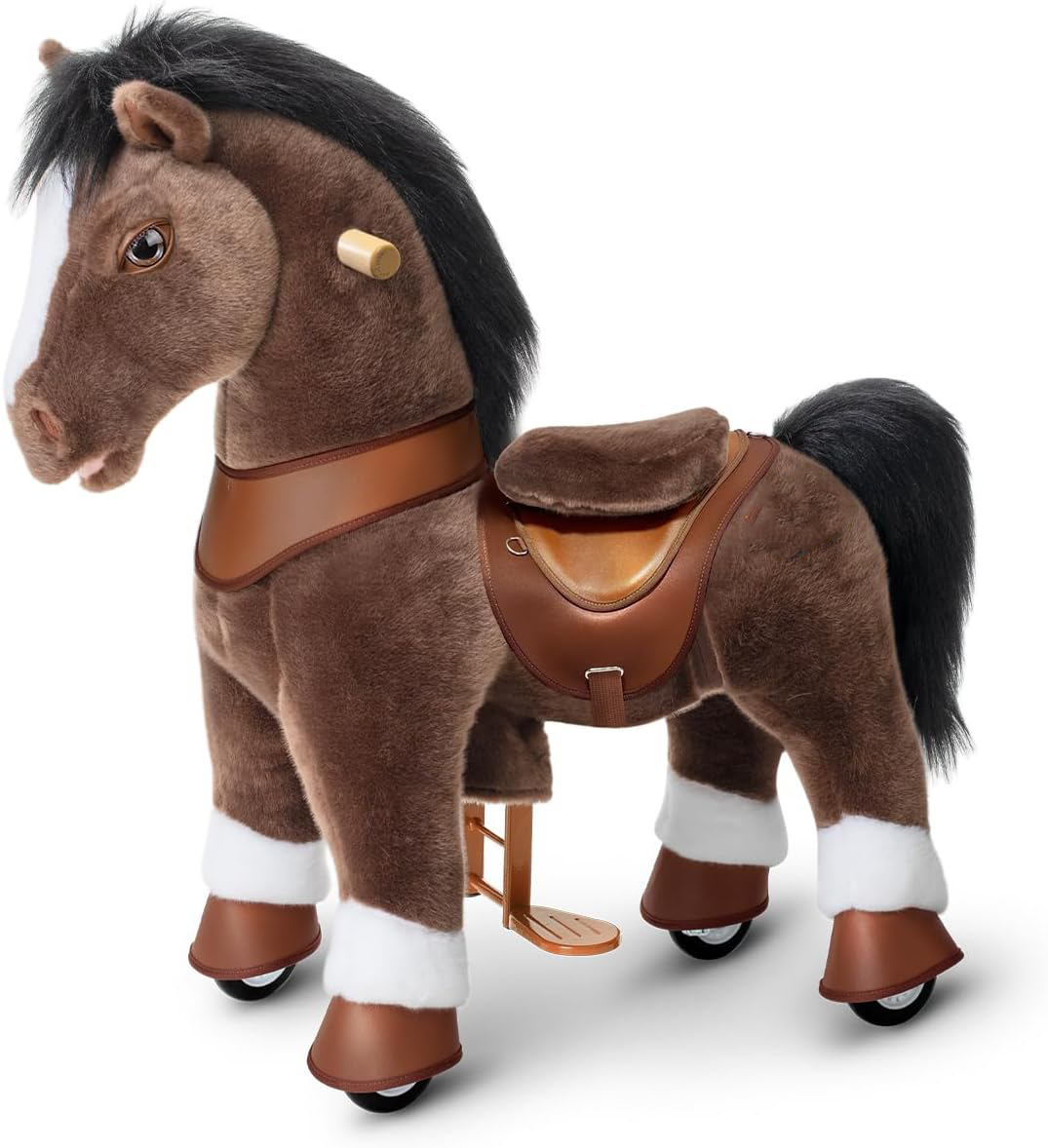 Kid-powered Ride-on Pony on Pony for Kids, Brown Interactive Toys, Age 4-7 |  with Brake, No Battery, 35.4" Height, Sturdy Ride-on Toy, Riding Horse Toy, Indoor Outdoor with Wheels