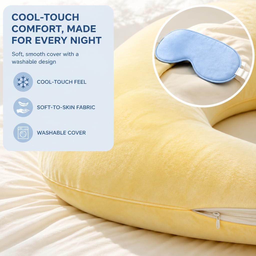 Cooling Moon Body Pillow Oversized Supportive for Side Sleepers Bed | Oversized Crescent Shape, Ultra Soft Supportive, For Bed Reading Lounging, Washable Cool-Touch Cover