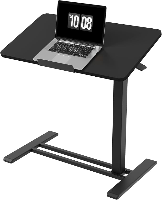 FLEXISPOT H7 PRO Mobile Standing Desk Adjustable Overbed Table Pneumatic with Wheels 90°Tiltable Portable Laptop Desk Rolling Computer Cart Foldable Bedside Table(27.6" W x 15.7" D, White)