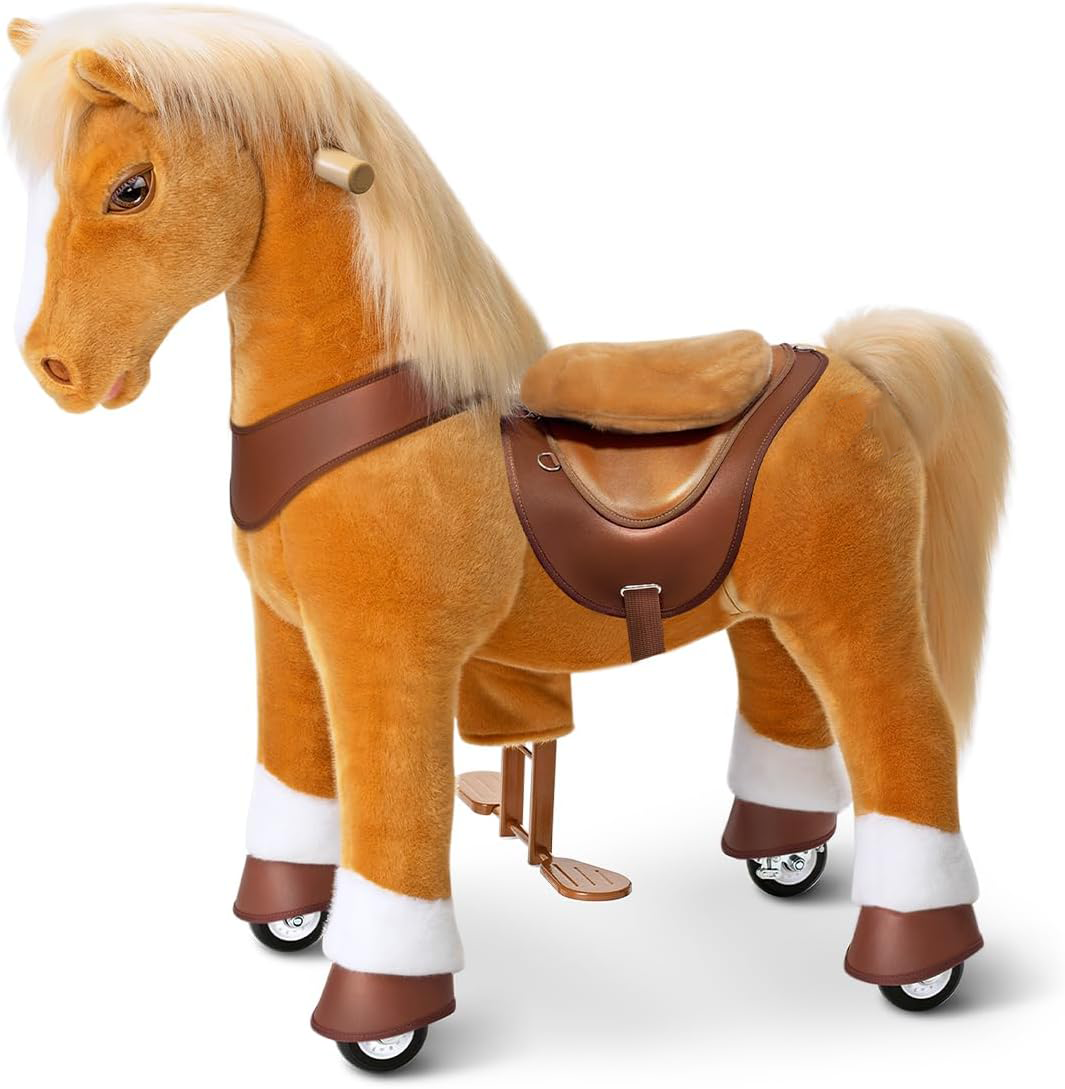 Kid-powered Ride-on Pony on Pony for Kids, Brown Interactive Toys, Age 4-7 |  with Brake, No Battery, 35.4" Height, Sturdy Ride-on Toy, Riding Horse Toy, Indoor Outdoor with Wheels