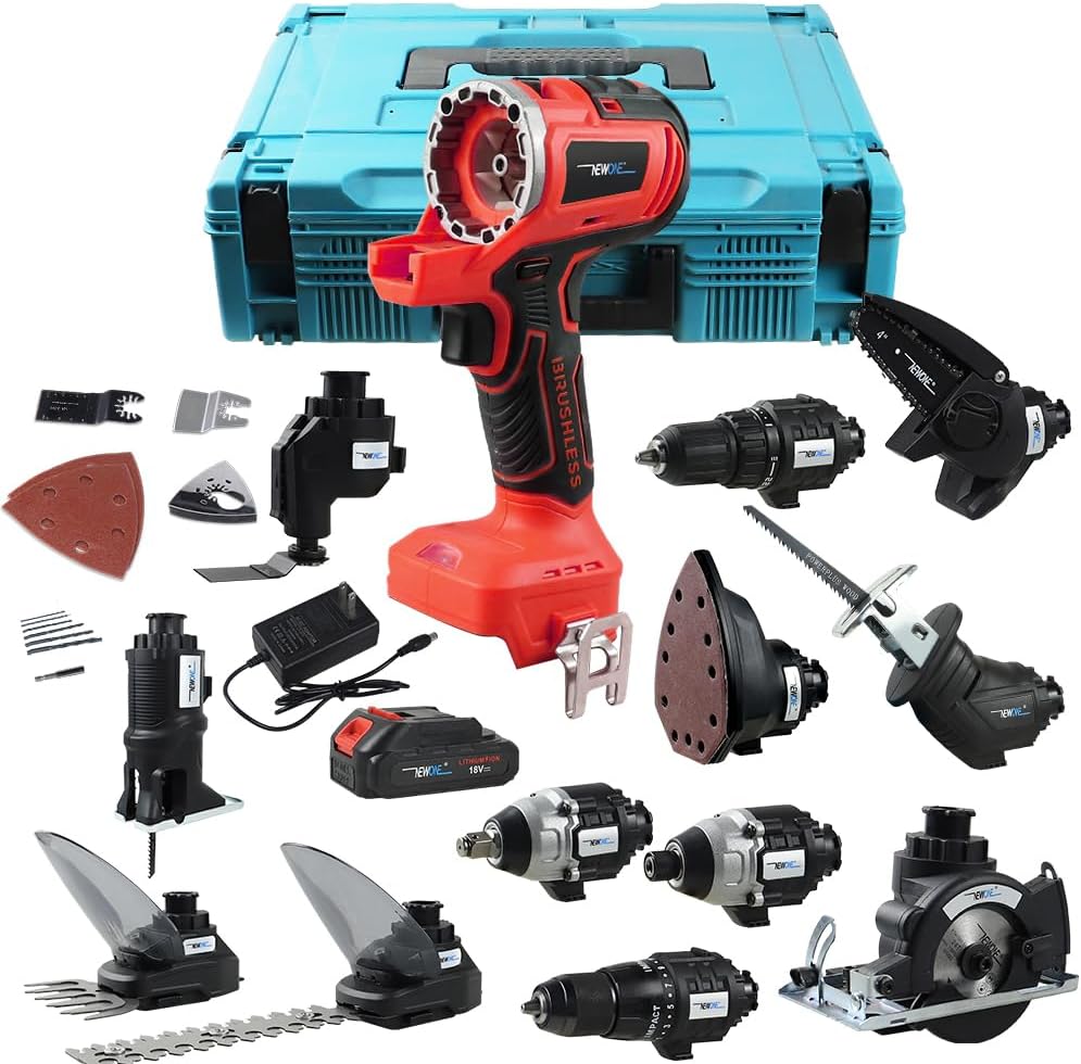 12-Tools Set Power Tool Combo Kits Compatible with Milwau-kee 18V Battery,Cordless Tool Set,2 Batteries and Charger (12-Tools Set Red)