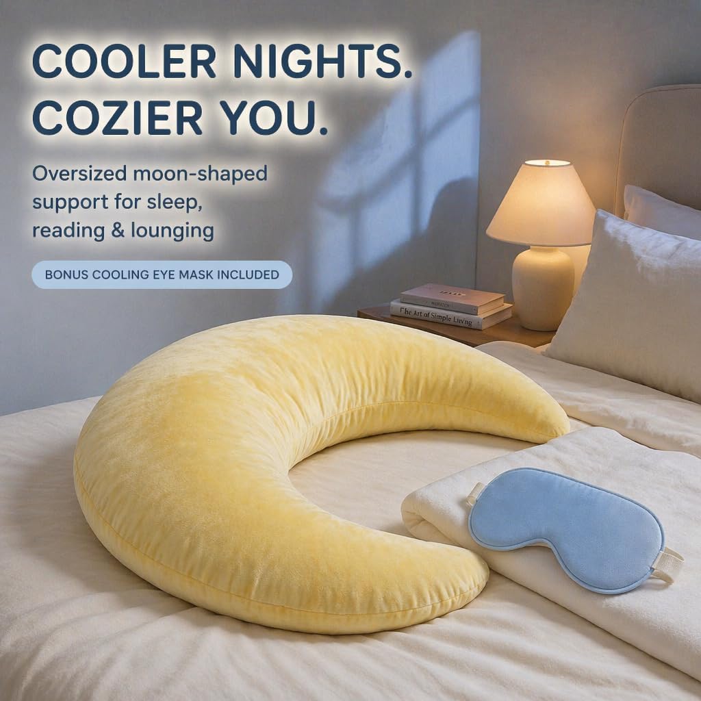 Cooling Moon Body Pillow Oversized Supportive for Side Sleepers Bed | Oversized Crescent Shape, Ultra Soft Supportive, For Bed Reading Lounging, Washable Cool-Touch Cover