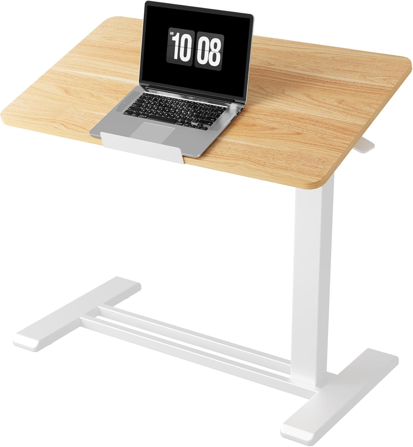 FLEXISPOT H7 PRO Mobile Standing Desk Adjustable Overbed Table Pneumatic with Wheels 90°Tiltable Portable Laptop Desk Rolling Computer Cart Foldable Bedside Table(27.6" W x 15.7" D, White)