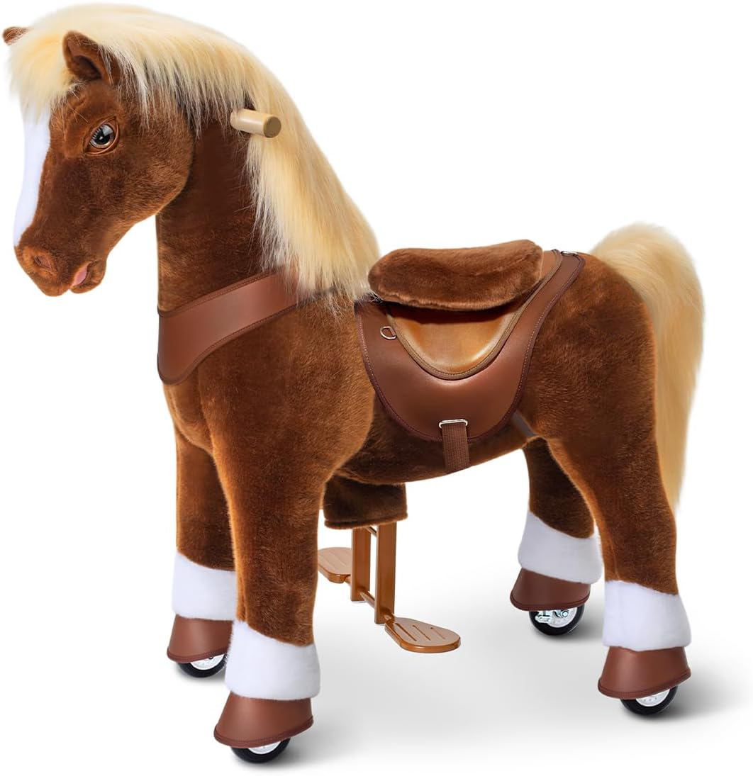 Kid-powered Ride-on Pony on Pony for Kids, Brown Interactive Toys, Age 4-7 |  with Brake, No Battery, 35.4" Height, Sturdy Ride-on Toy, Riding Horse Toy, Indoor Outdoor with Wheels