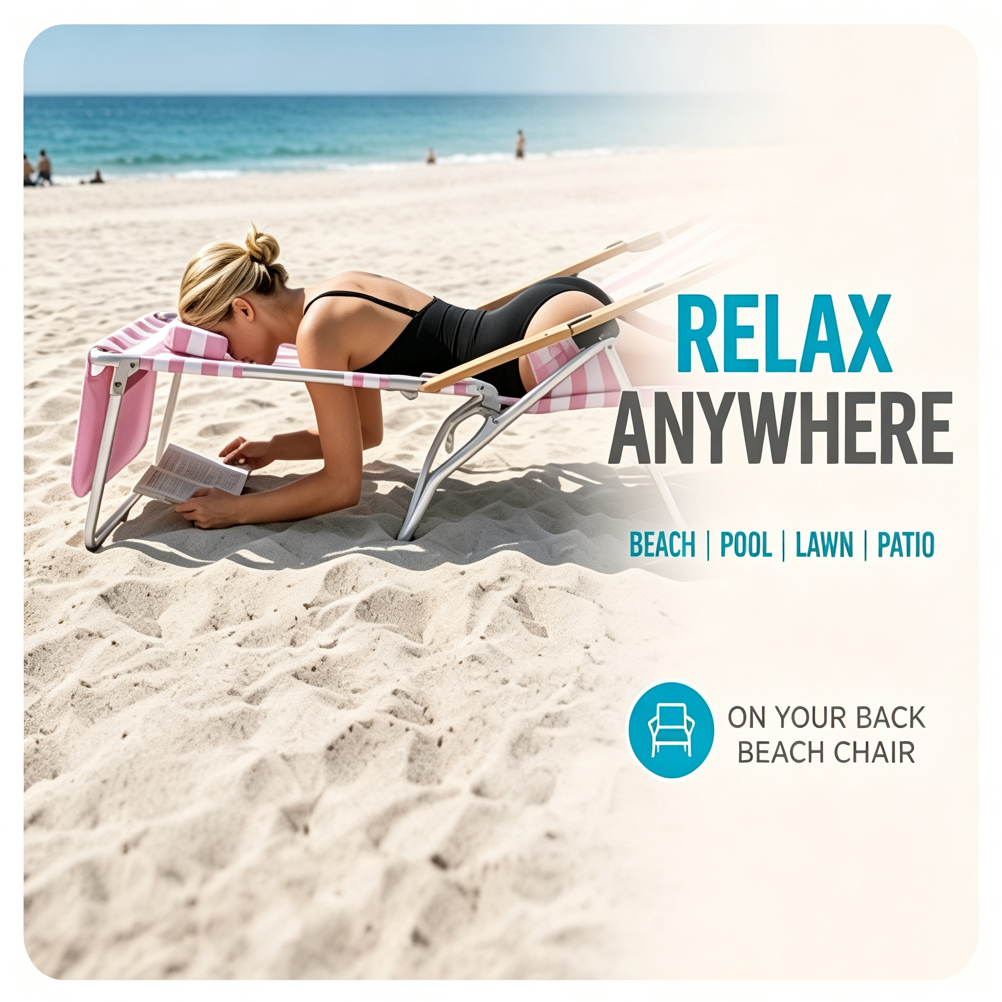 3-in-1 Folding Beach Lounge Chair, Adjustable Backrest & Footrest, Cup Holders, 330 LBS