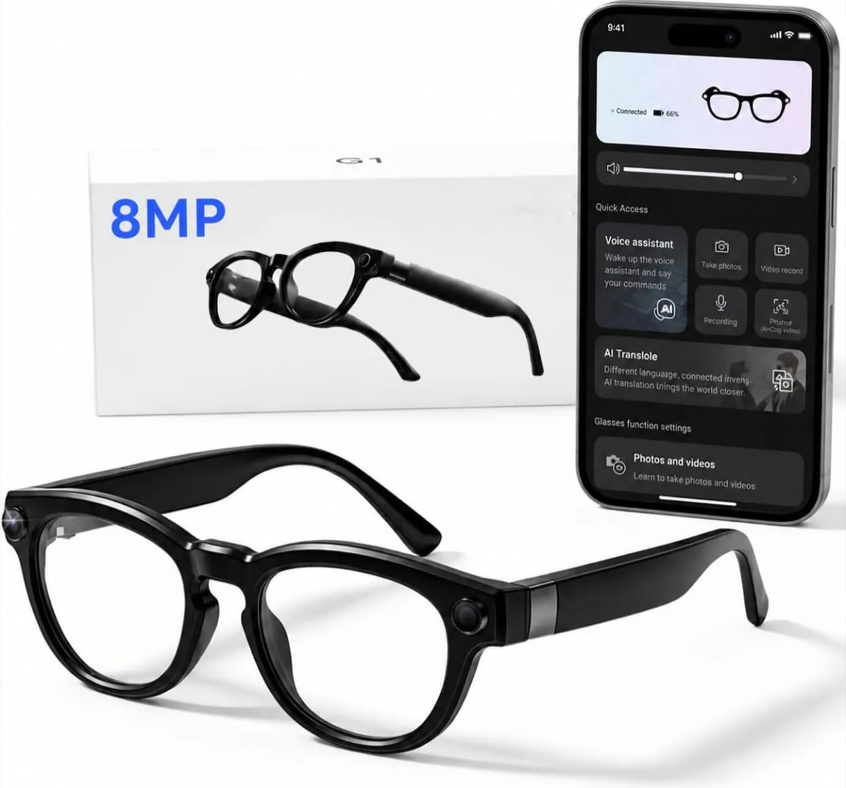 AI Smart Glasses with Camera and Bluetooth –  Camera Glasses for Men & Women, Video Recording Glasses with Continuous Voice Assistant, AI Translation, IP54, for Travel, Work, Music, Vlog