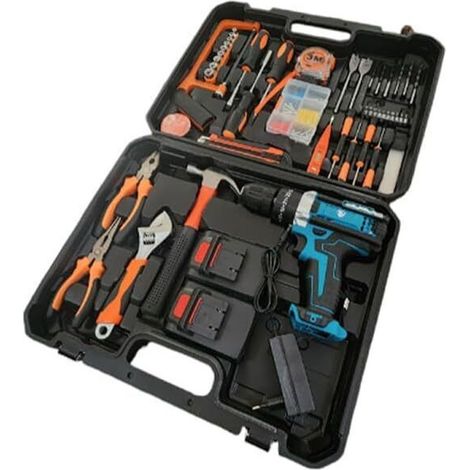 Complete accessory set &mdash; drill bits, screwdriver bits, sockets, hand tools