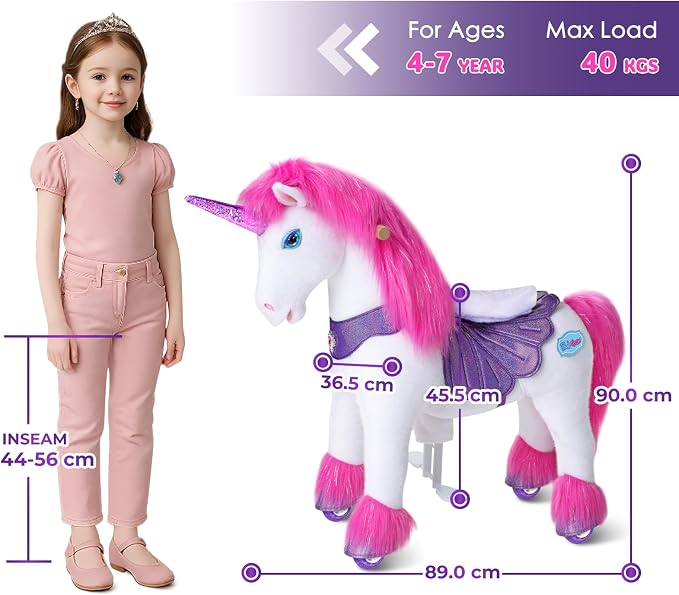  🎉 (Summer Sale!) 🎉Interactive Mechanical Riding Horse Toy with Brake – Non-Electric Plush Ride-On Pony for Kids Ages 4-7 (Brown)