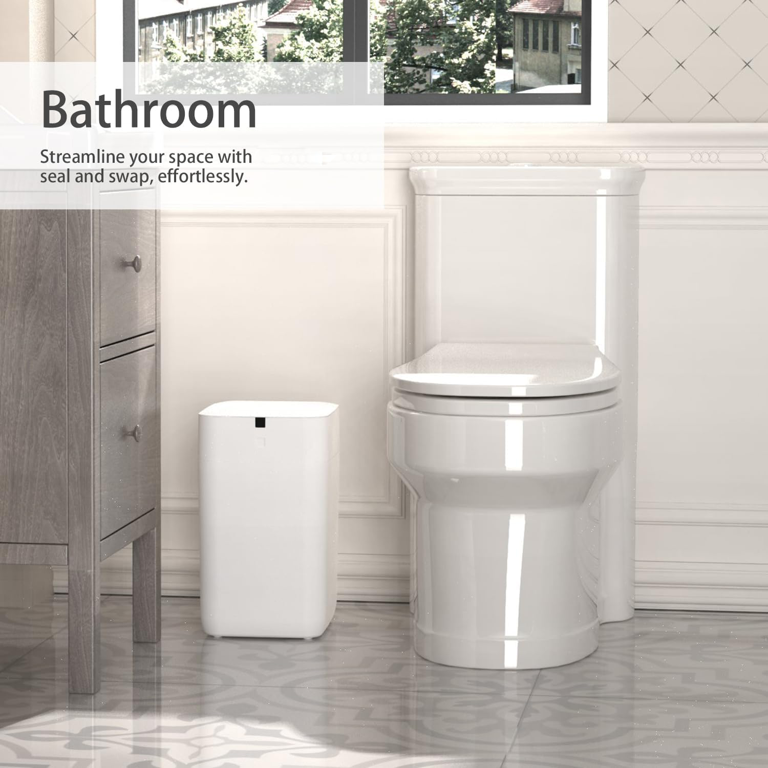 Automatic Trash Can, 4 Gallon Self Sealing and Self-Changing Smart Trash Can, Motion Sensor, Touchless Garbage can with lid for Kitchen Bathroom Bedroom, 6 Refill Rings(A1, Black Line)