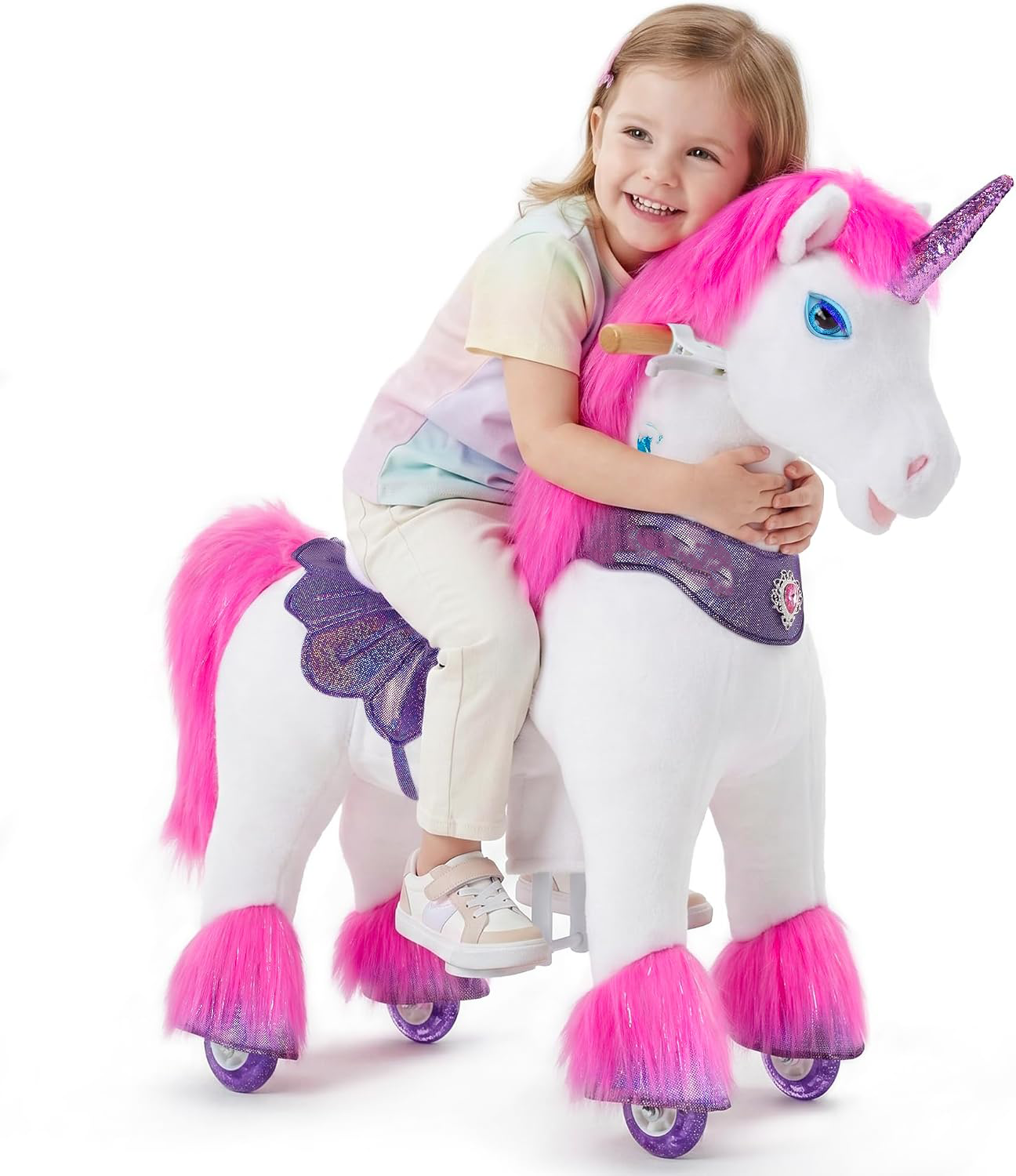 Kid-powered Ride-on Pony on Pony for Kids, Brown Interactive Toys, Age 4-7 |  with Brake, No Battery, 35.4" Height, Sturdy Ride-on Toy, Riding Horse Toy, Indoor Outdoor with Wheels