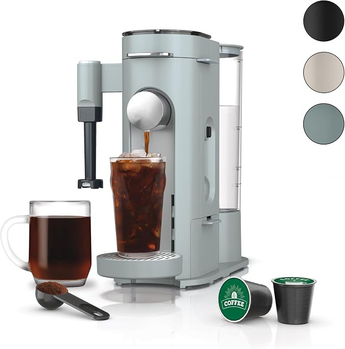  Grounds Specialty Single-Serve Coffee Maker, Compatible with K-Cups, Built-In Milk Frother, 6-oz. Cup to 24-oz. Travel Mug Sizes, Iced Coffee Maker, Glacier Blue