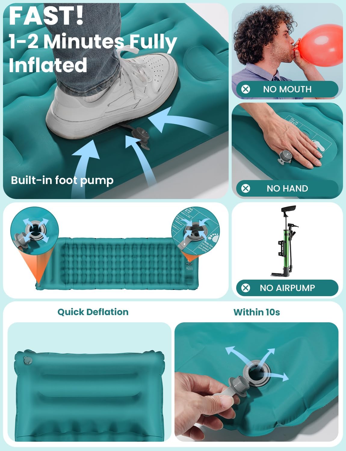 Glymnis Camping Mattress Camping Sleeping pad 4.33" Thick Built-in Foot Pump Inflatable Pad 1 Person Air Mattress for Backpacking Hiking Camping
