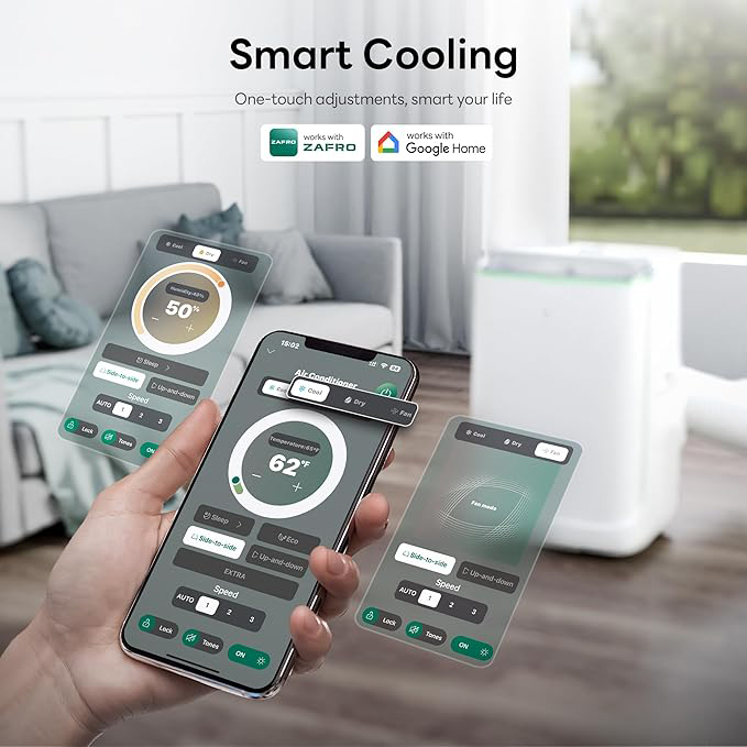 Smart Inverter Portable Air Conditioners, 14000 BTU (10000 BTU SACC) Dual Hose Portable AC Unit with Energy Saving/Ultra Quiet(42dB 2026)/Drainage-free Cool/APP/Remote for Multi-Scenario Use