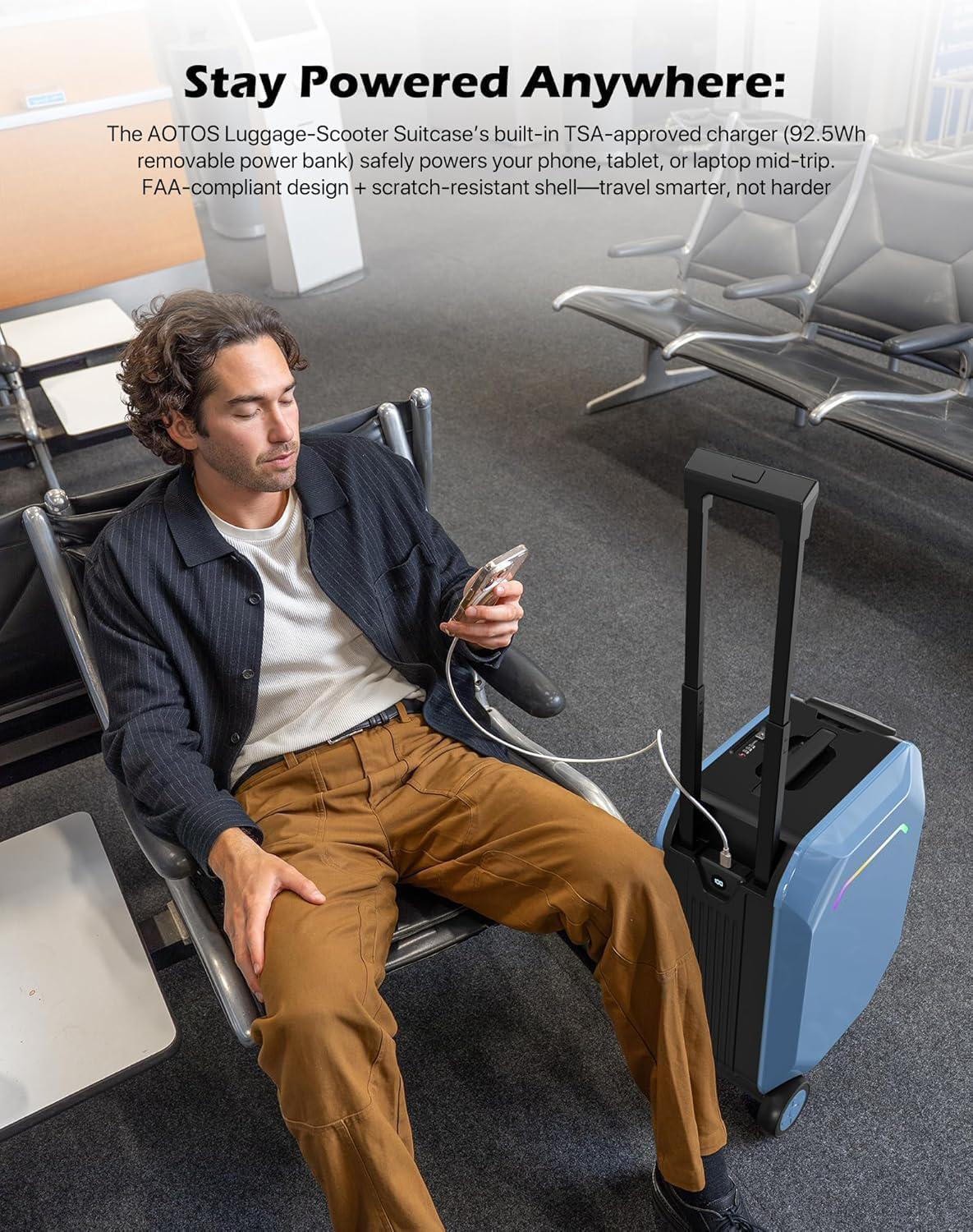 Smart Rideable luggage-Roller carry-on luggage 22x14x9-TSA,Airline-Approved 22 inch Hardshell,Zipperless Travel Suitcase with Rolling Wheels,App Control-Cabin Suitcase for Airport Travel(Silver)