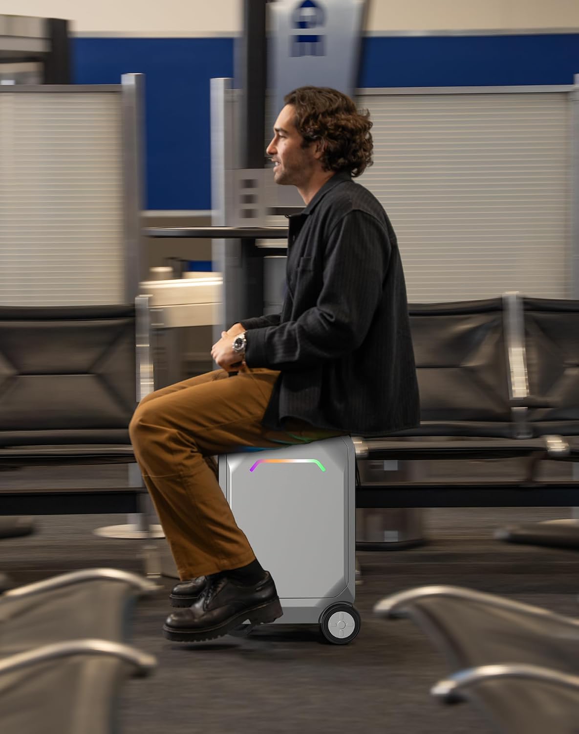 Smart Rideable luggage-Roller carry-on luggage 22x14x9-TSA,Airline-Approved 22 inch Hardshell,Zipperless Travel Suitcase with Rolling Wheels,App Control-Cabin Suitcase for Airport Travel(Silver)