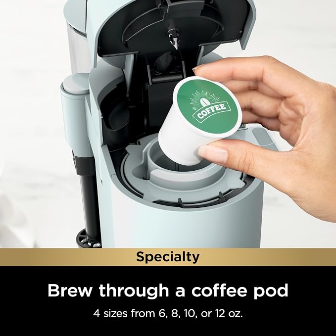  Grounds Specialty Single-Serve Coffee Maker, Compatible with K-Cups, Built-In Milk Frother, 6-oz. Cup to 24-oz. Travel Mug Sizes, Iced Coffee Maker, Glacier Blue