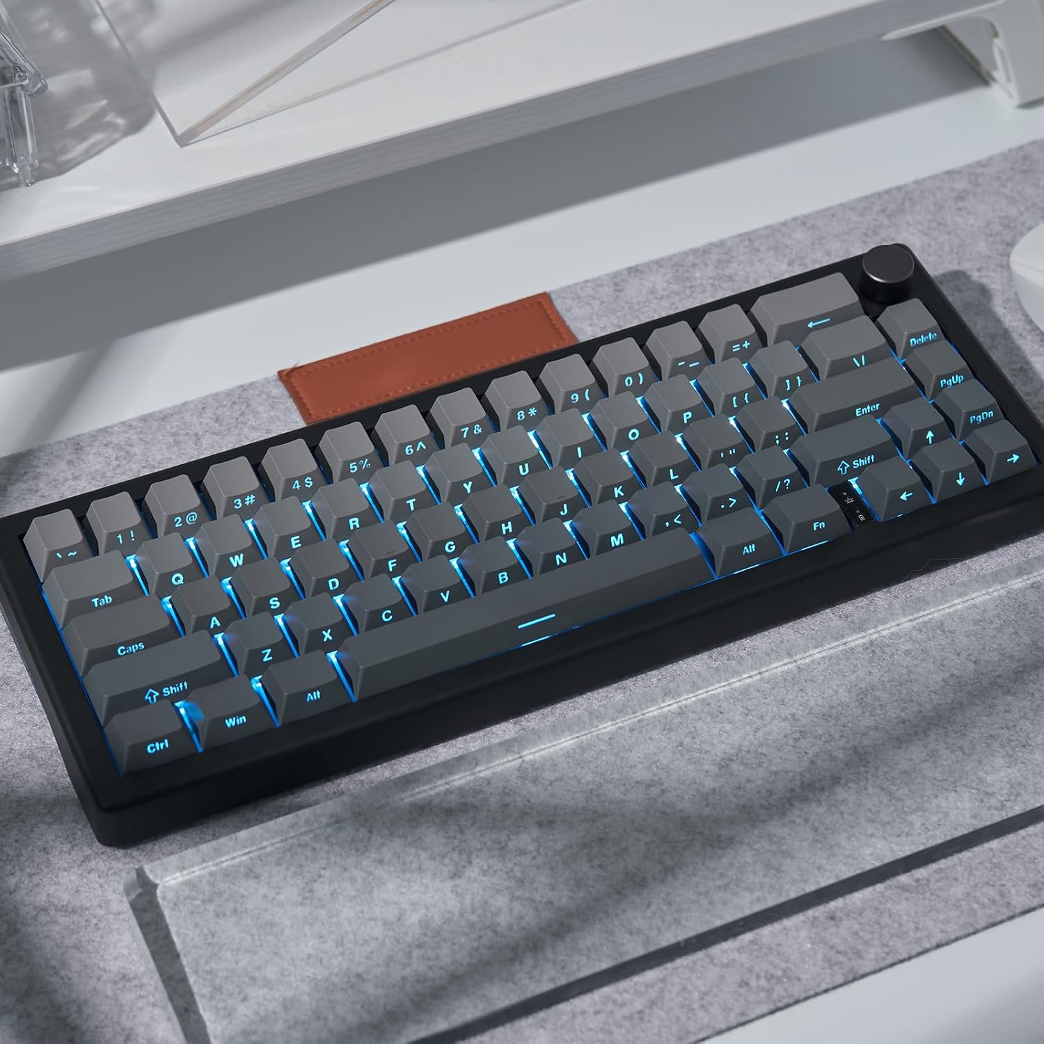 Gray Backlit Mechanical Keyboard Hot-Swappable Bluetooth/2.4G/Type-C 65% Custom RGB Keyboard with Linear Lubed Switches VIA Programmable Volume Knob for Win/Mac/iOS