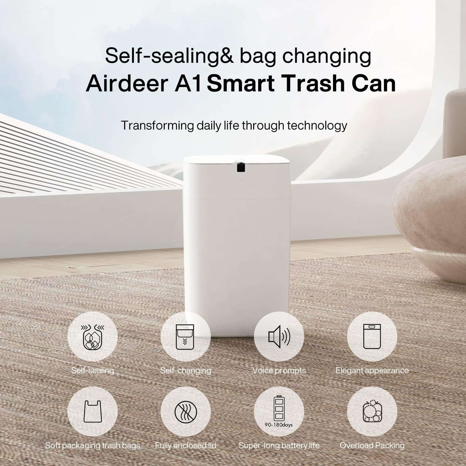  🎉 (Summer Sale!) 🎉4-Gallon Smart Motion-Sensor Trash Can – Touchless, Self-Sealing & Auto-Changing for Kitchen, Bathroom & Bedroom (6 Refill Rings Included)