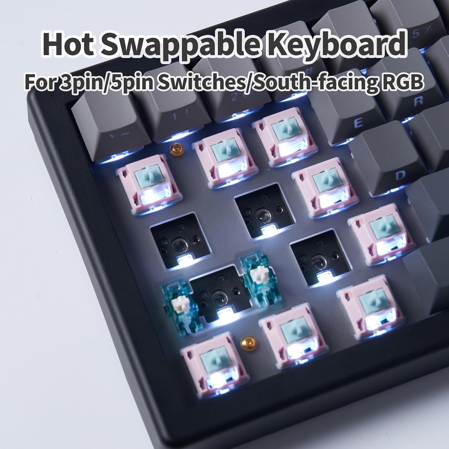 Gray Backlit Mechanical Keyboard Hot-Swappable Bluetooth/2.4G/Type-C 65% Custom RGB Keyboard with Linear Lubed Switches VIA Programmable Volume Knob for Win/Mac/iOS