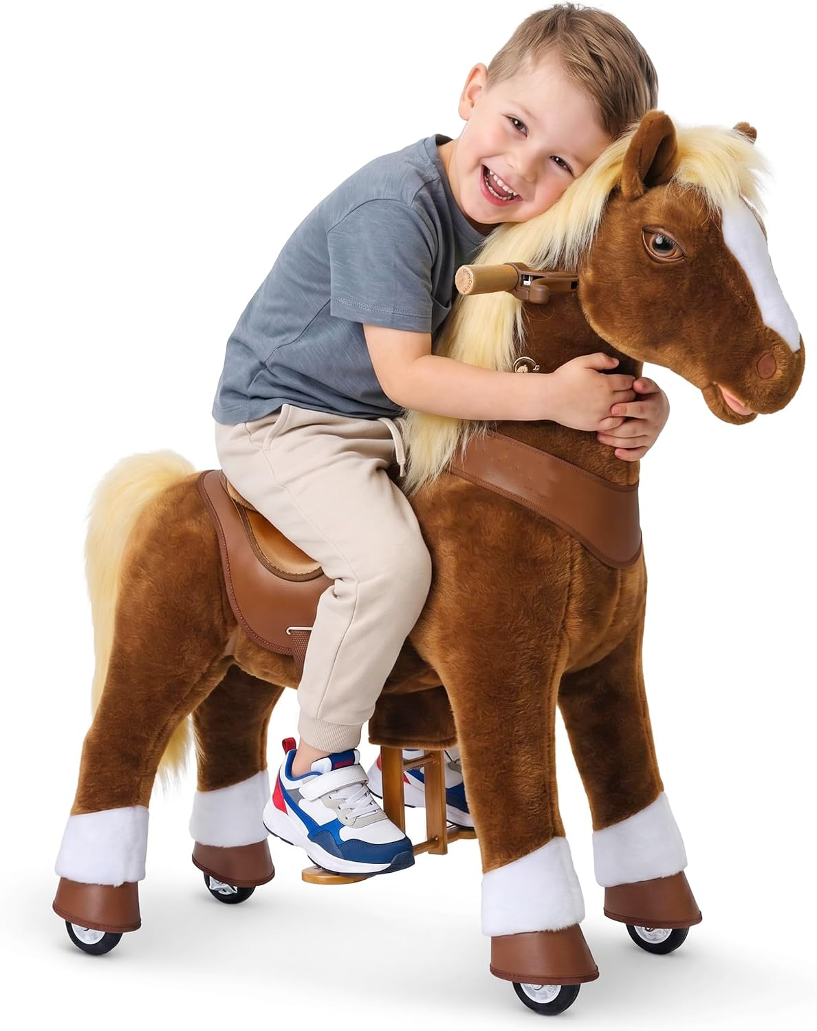 Kid-powered Ride-on Pony on Pony for Kids, Brown Interactive Toys, Age 4-7 |  with Brake, No Battery, 35.4" Height, Sturdy Ride-on Toy, Riding Horse Toy, Indoor Outdoor with Wheels
