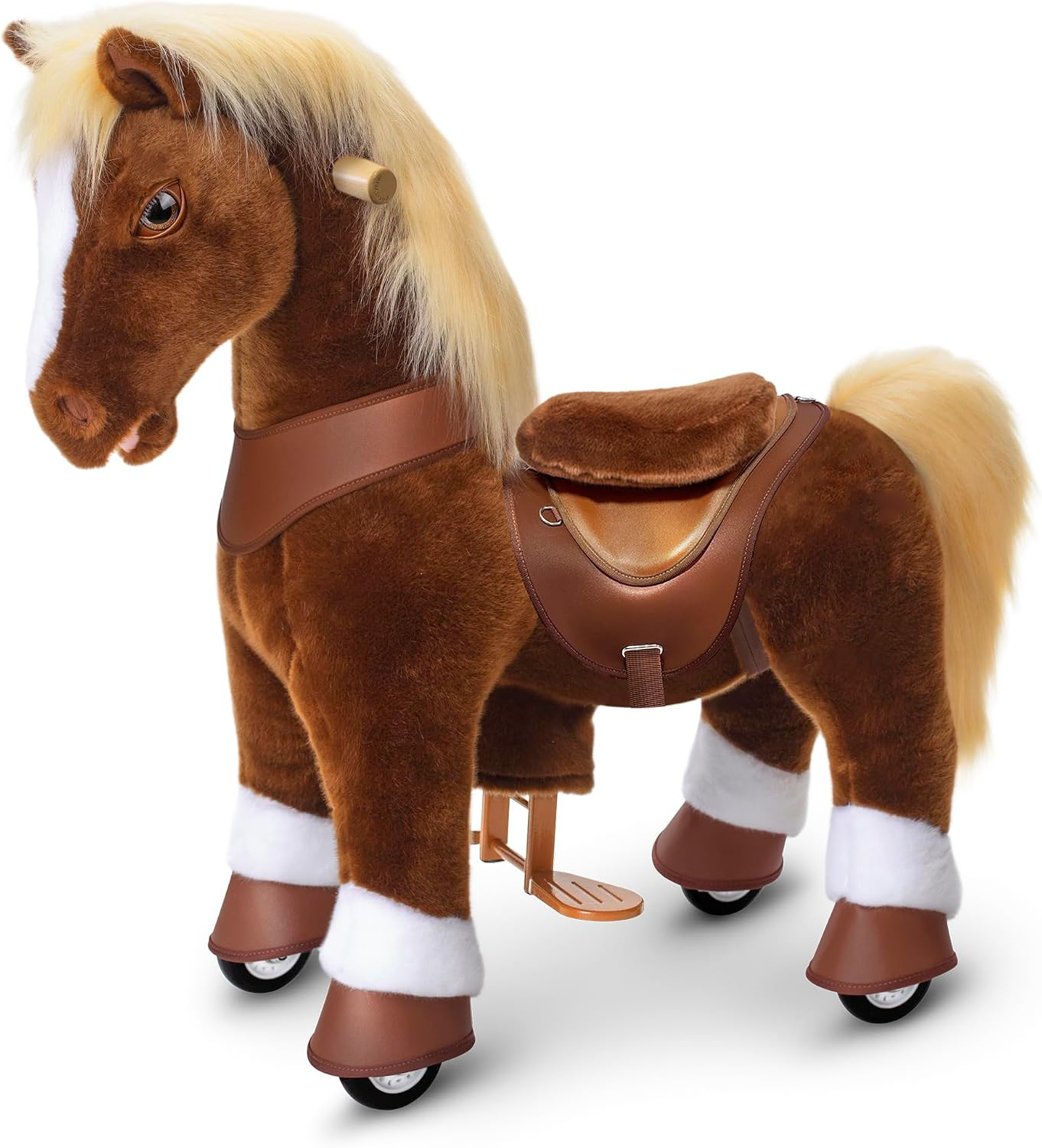 Kid-powered Ride-on Pony on Pony for Kids, Brown Interactive Toys, Age 4-7 |  with Brake, No Battery, 35.4" Height, Sturdy Ride-on Toy, Riding Horse Toy, Indoor Outdoor with Wheels
