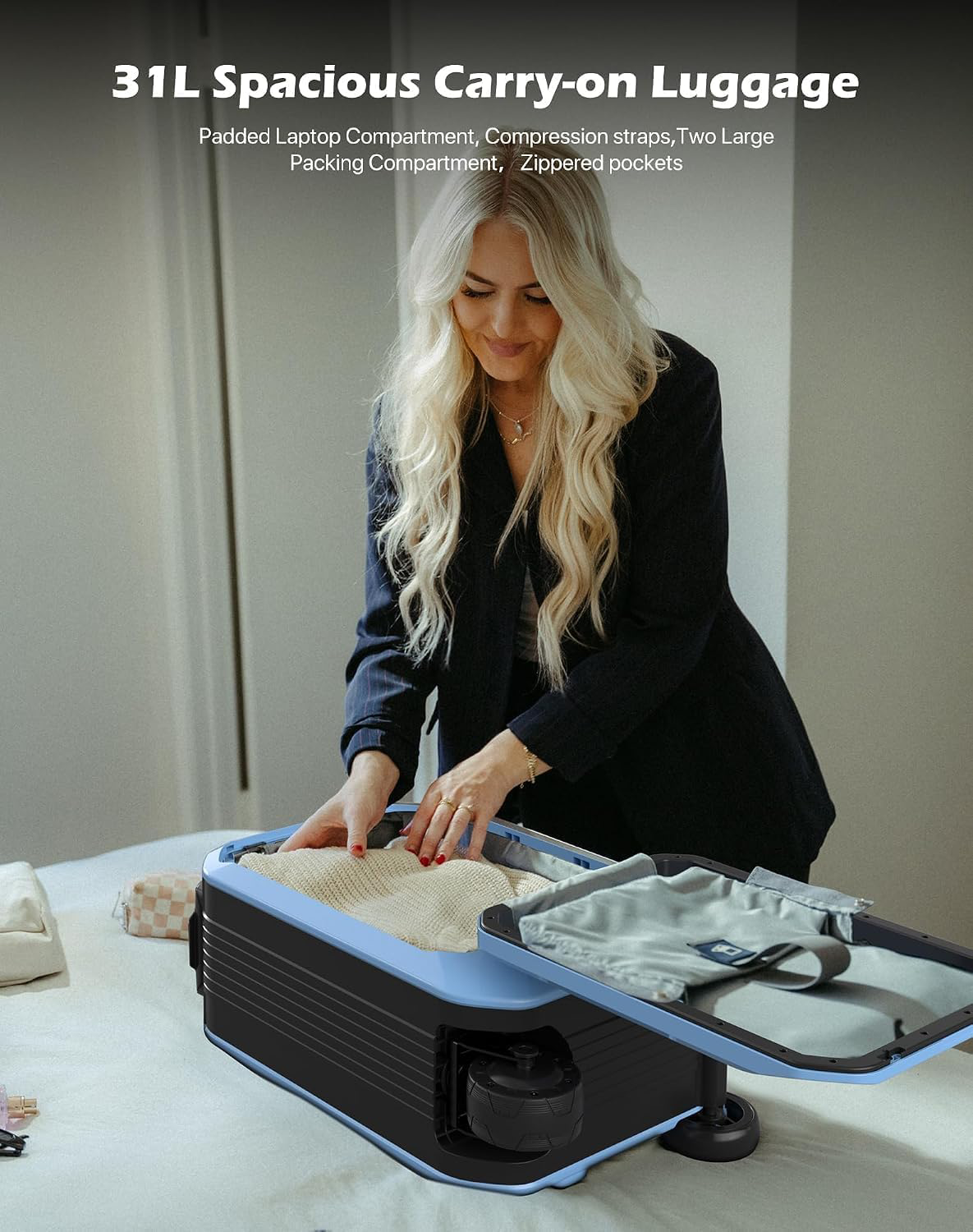Smart Rideable luggage-Roller carry-on luggage 22x14x9-TSA,Airline-Approved 22 inch Hardshell,Zipperless Travel Suitcase with Rolling Wheels,App Control-Cabin Suitcase for Airport Travel(Silver)