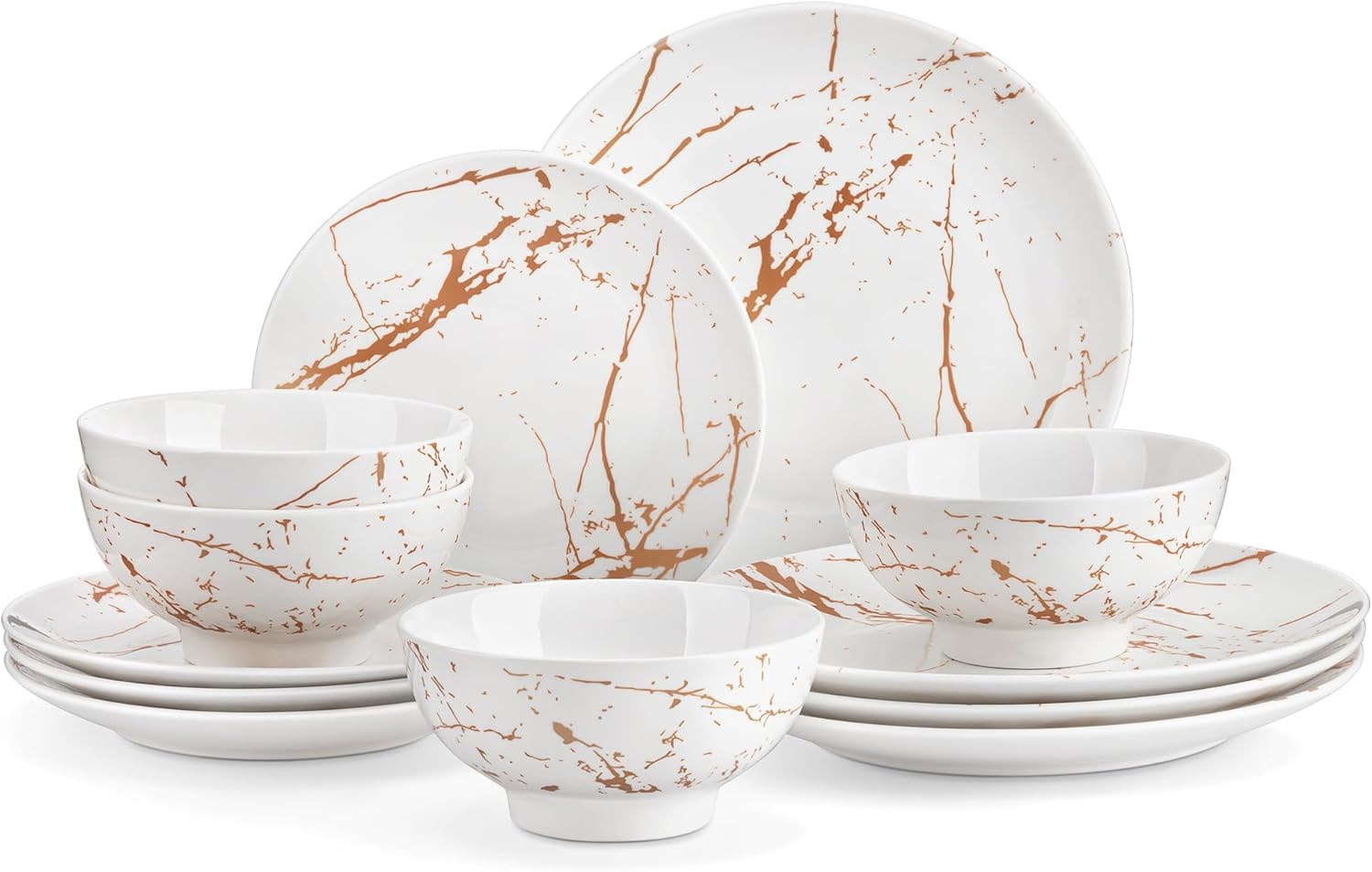 Black Plates and Bowls Sets for 4, Porcelain Dinnerware Sets 16 Piece Gold Splash Glaze Ceramic Dish Set, Round Dinner Set with Mugs, Dishwasher Microwave Safe