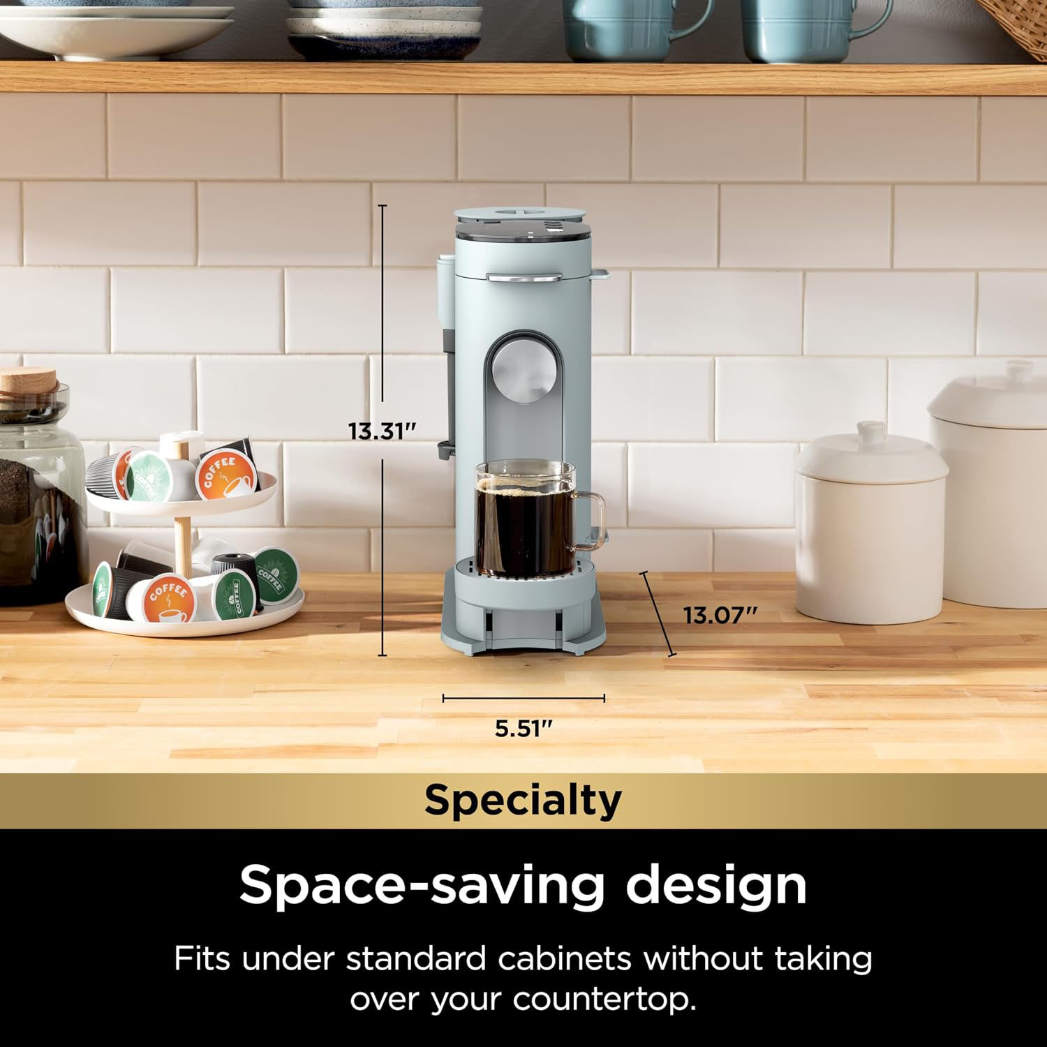  Grounds Specialty Single-Serve Coffee Maker, Compatible with K-Cups, Built-In Milk Frother, 6-oz. Cup to 24-oz. Travel Mug Sizes, Iced Coffee Maker, Glacier Blue