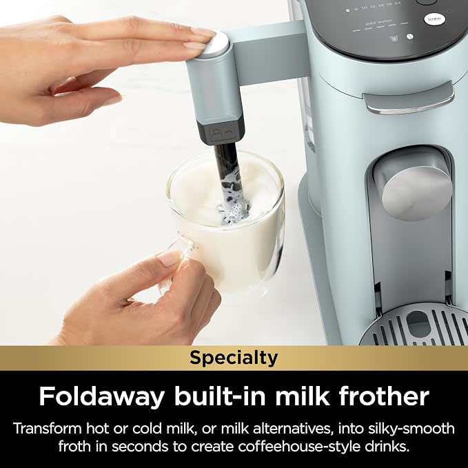  Grounds Specialty Single-Serve Coffee Maker, Compatible with K-Cups, Built-In Milk Frother, 6-oz. Cup to 24-oz. Travel Mug Sizes, Iced Coffee Maker, Glacier Blue