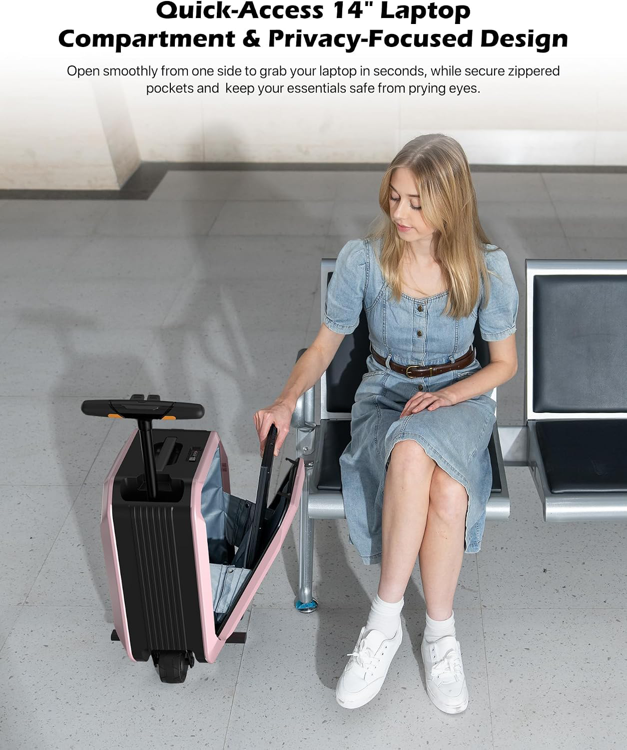 Smart Rideable luggage-Roller carry-on luggage 22x14x9-TSA,Airline-Approved 22 inch Hardshell,Zipperless Travel Suitcase with Rolling Wheels,App Control-Cabin Suitcase for Airport Travel(Silver)