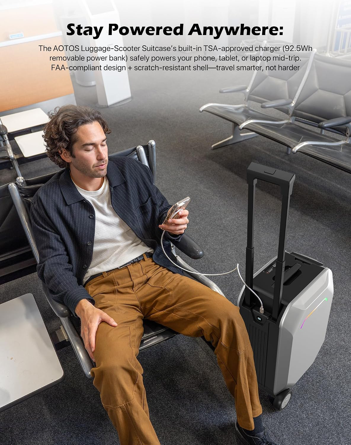 Smart Rideable luggage-Roller carry-on luggage 22x14x9-TSA,Airline-Approved 22 inch Hardshell,Zipperless Travel Suitcase with Rolling Wheels,App Control-Cabin Suitcase for Airport Travel(Silver)