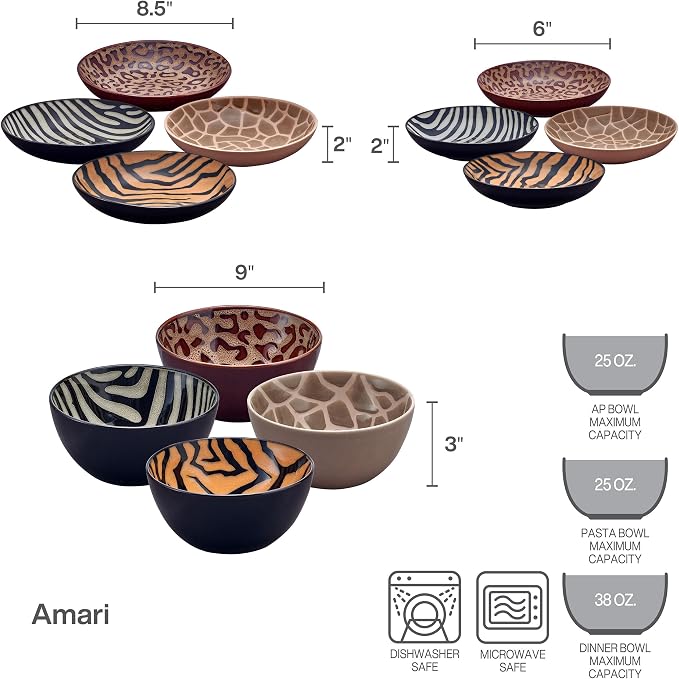 Dinner bowl detail showing animal print pattern