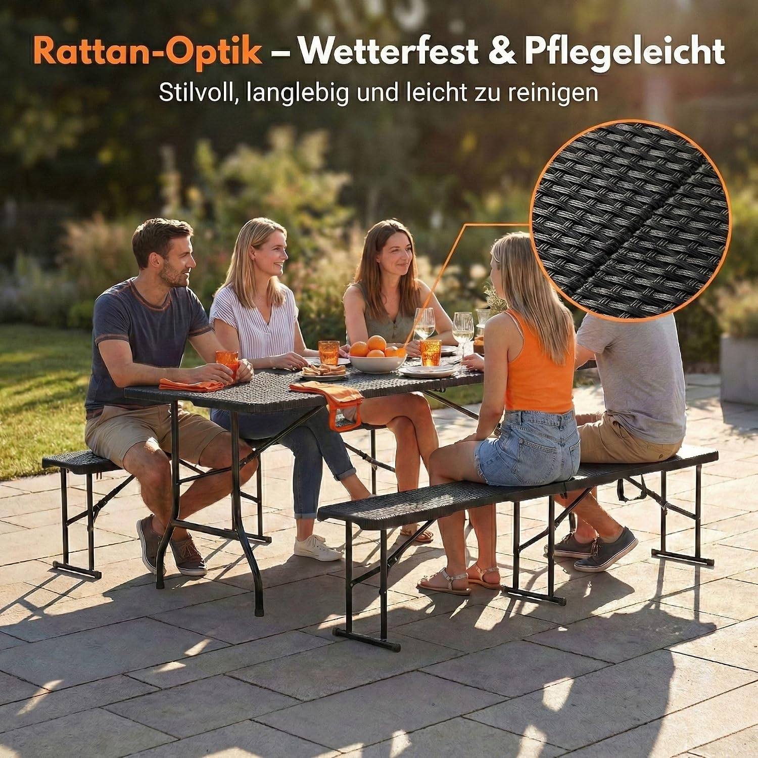  Bierzeltgarnitur 3-teilig klappbar | Stabiler Klapptisch 300 kg & 2 Bierbank 500 kg | Biertischgarnitur für 10 Personen | Camping Tisch Outdoor | Biertisch 182 cm | Garten Möbel Set