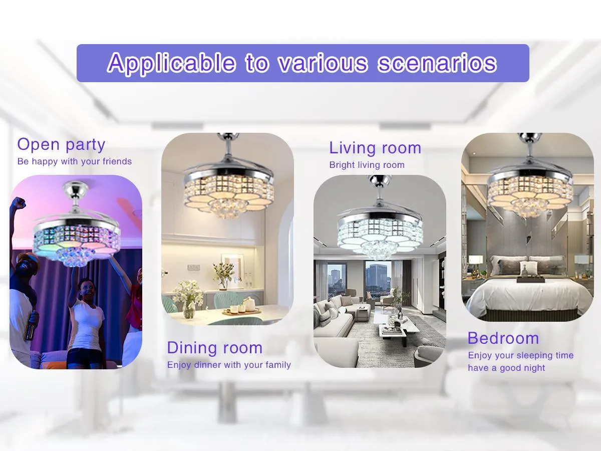  Retractable Ceiling Fan with Speaker & RGB Lights