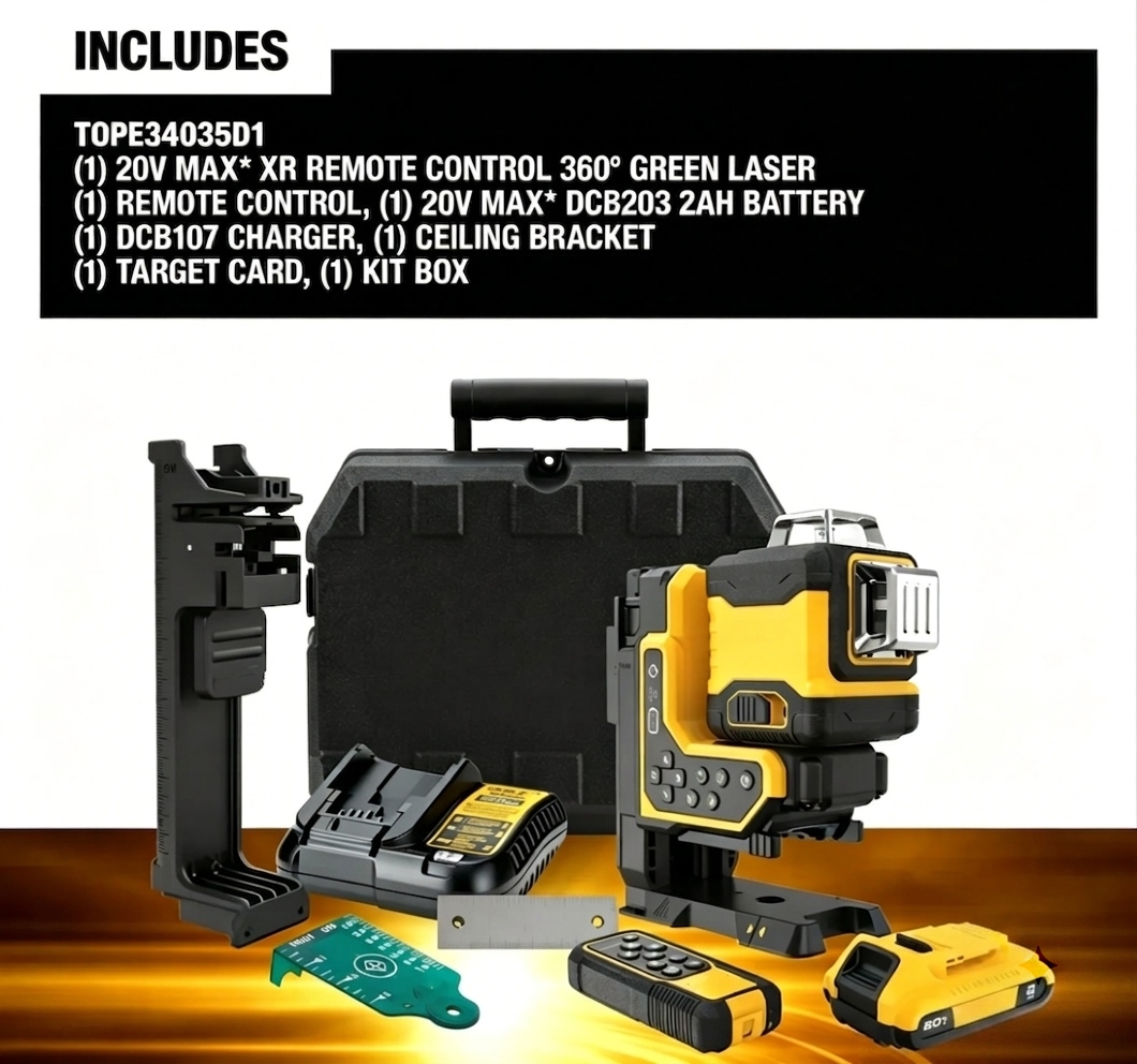 18V 3×360° Green Laser Level with Remote Control & Self-Leveling