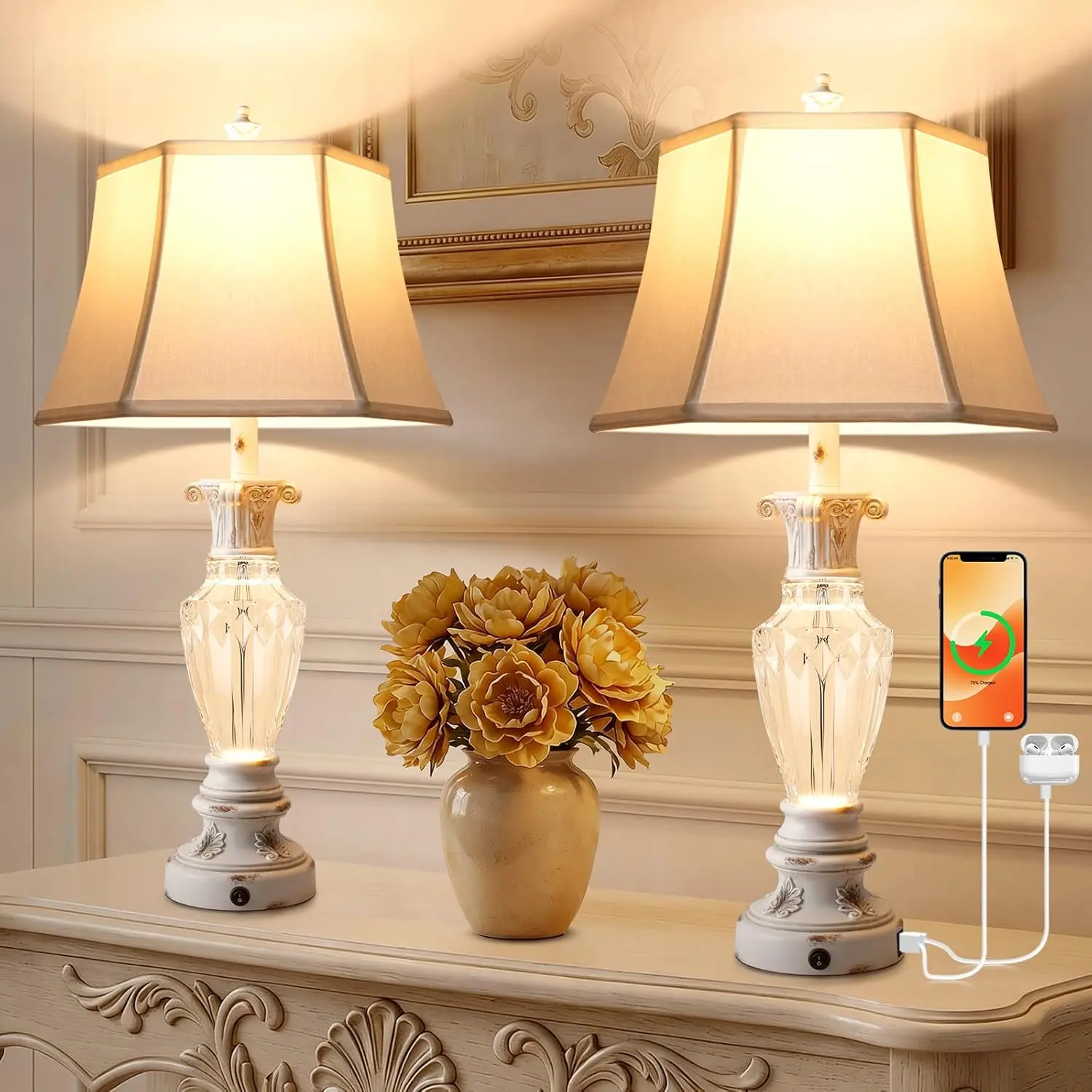 Marble Alabaster LED Table Lamp Set