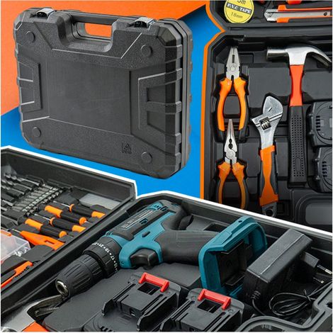 100-piece cordless drill and complete tool kit with carrying case