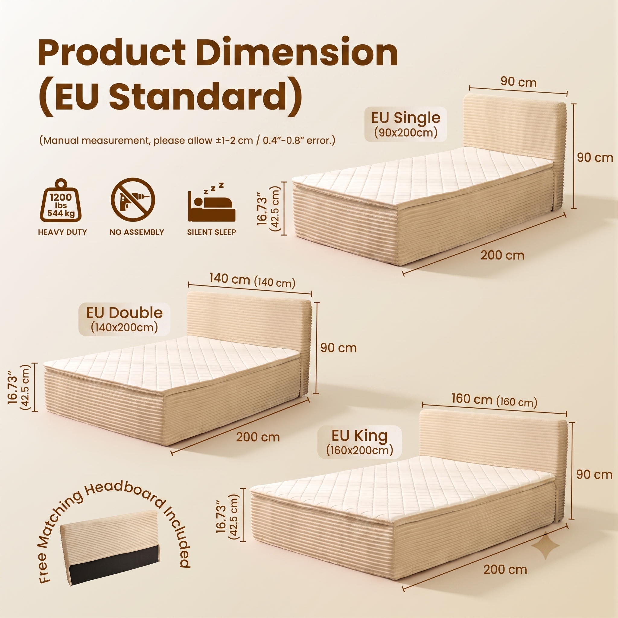 Queen Size Memory Foam Mattress with Removable Headboard, 17" Sofa Bed, Pocket Springs, Pressure Relief & Motion Isolation, CertiPUR-US Certified, No Assembly Required