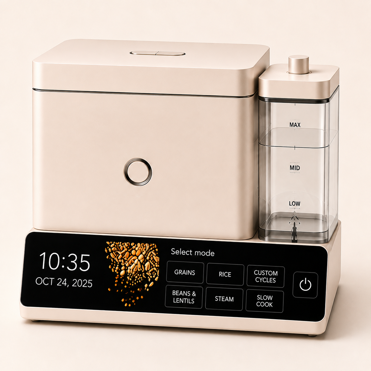 Cup Grain and Rice Cooker, Integrated Scale, Black Matte | Automatically Sensing Grain-to-Liquid Ratio, Removable Steamer Basket, Water tank, 21 Preset Cooking Options,