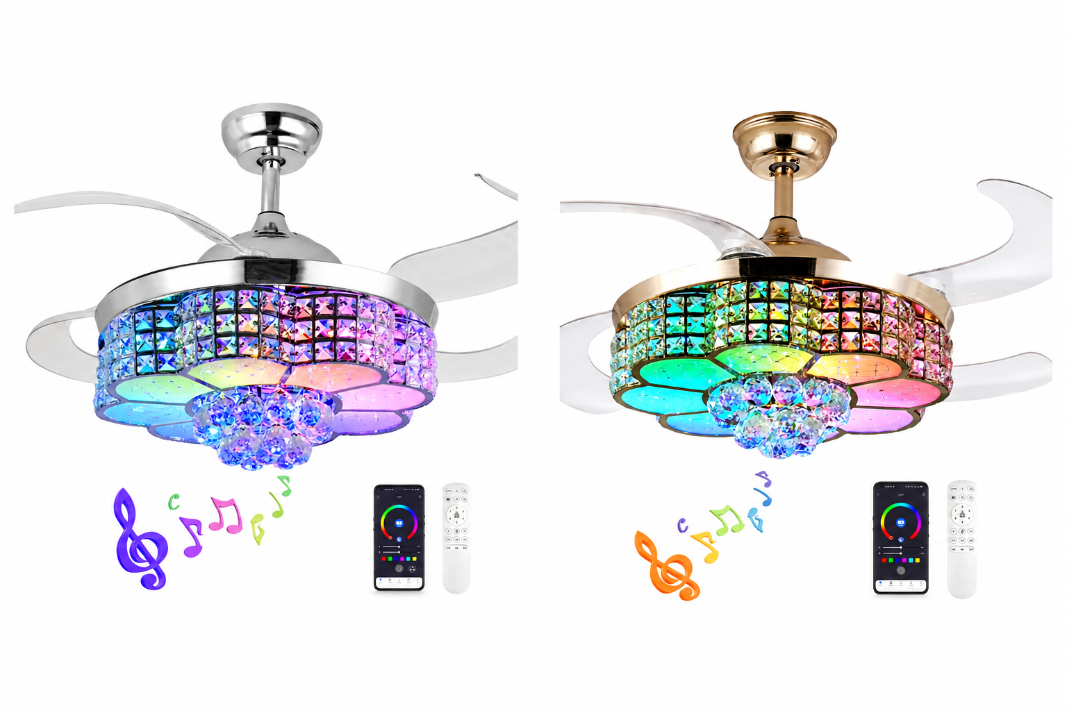  🎉 (Summer Sale!) 🎉Smart Retractable Ceiling Fan with Bluetooth Speaker & RGB Lighting