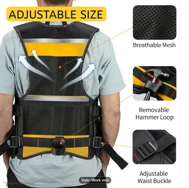 Free gift🎁Reflective Electrician's Work Vest - Multifunctional, Wear Resistant & Tool Bag - Construction Safety