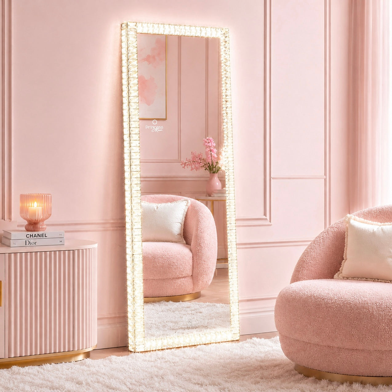 ✨ Crystal Framed Full Length LED Floor Mirror