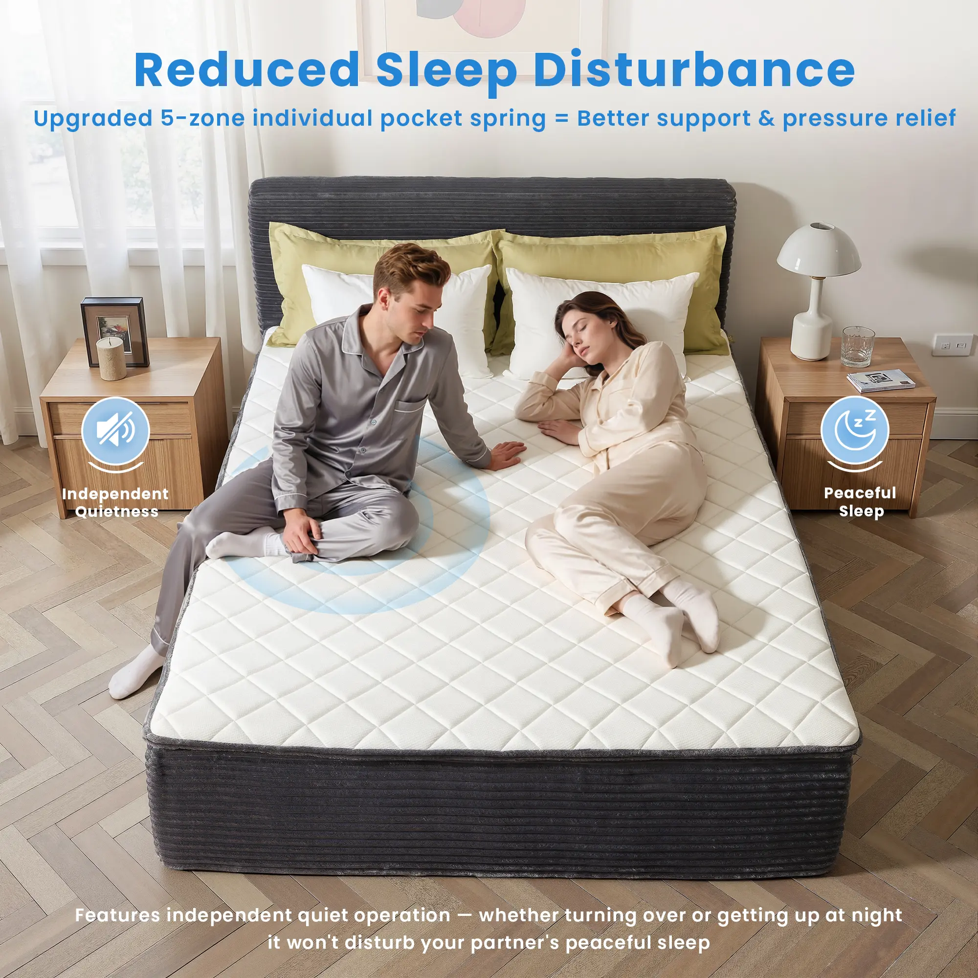 Queen Size Memory Foam Mattress with Removable Headboard, 17" Sofa Bed Full Mattress, Individually Pocketed Springs, Pressure Relief, Motion Isolation, Provides Support, CertiPUR-US Certified - No Assembly Required
