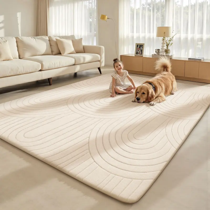 Soft fluffy coral fleece rug with cushioned sponge layer