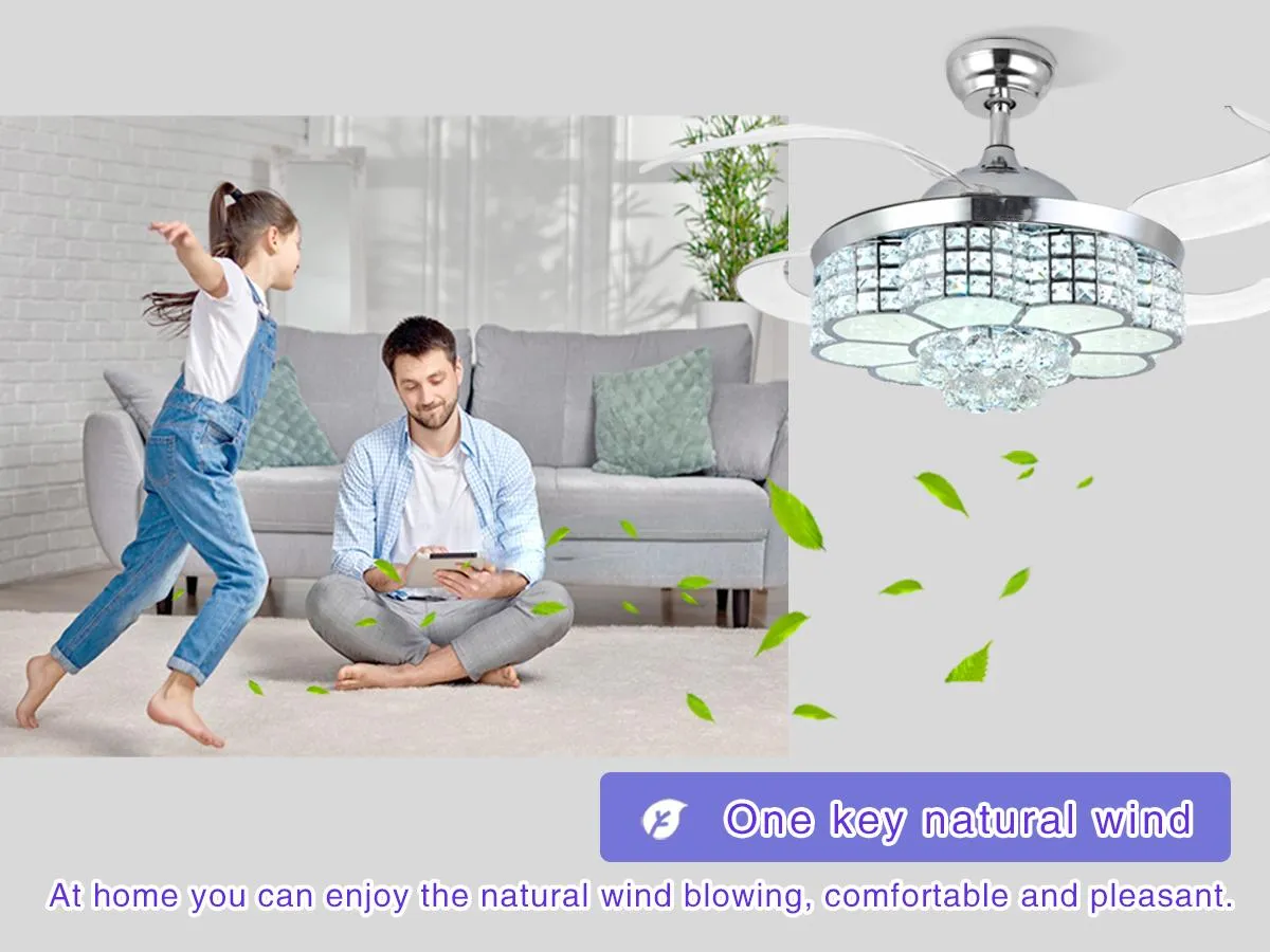  Retractable Ceiling Fan with Speaker & RGB Lights
