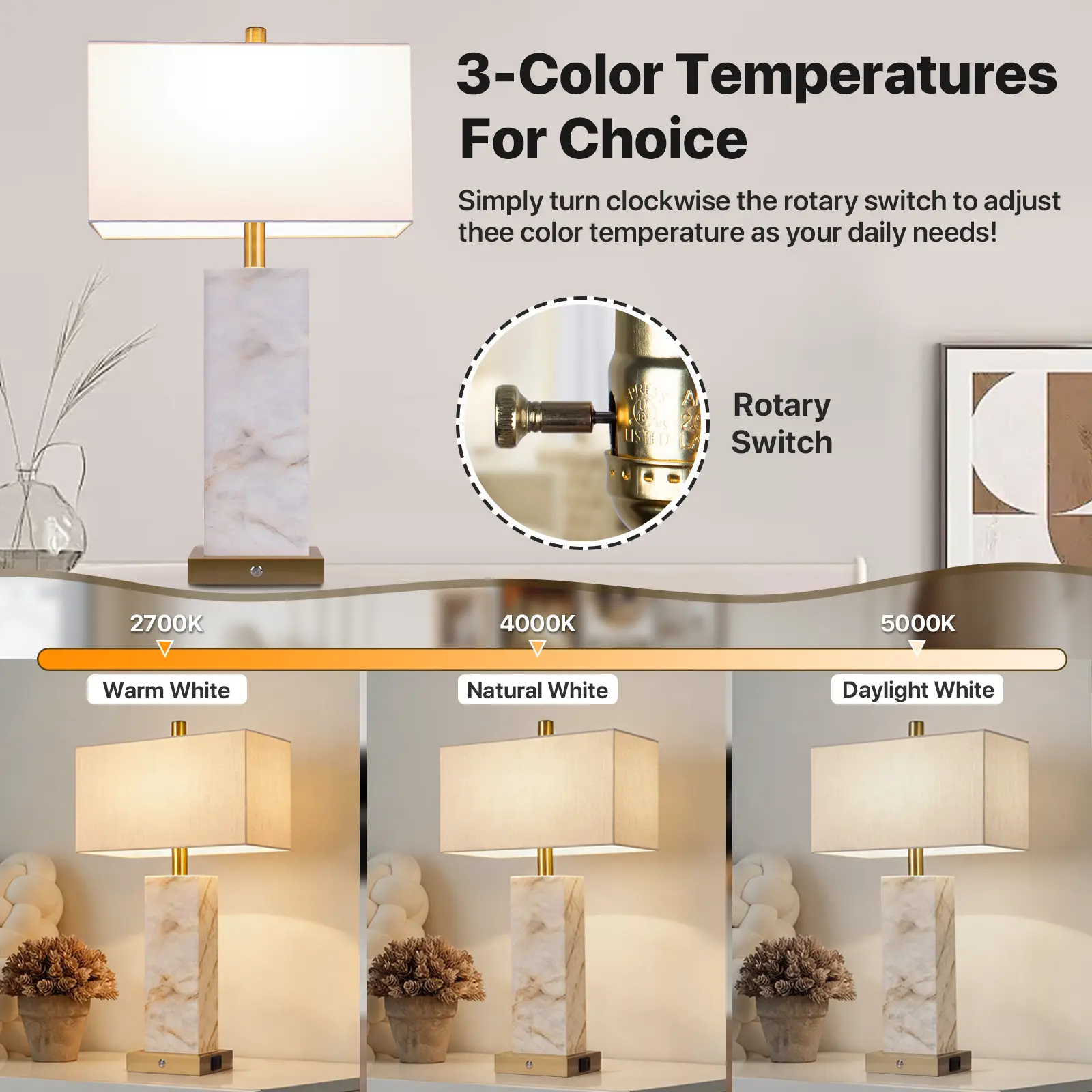 Marble Alabaster LED Table Lamp Set